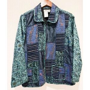 Coldwater Creek Large Silk Rayon Patchwork Zip Front Floral Jacket Vintage Y2K